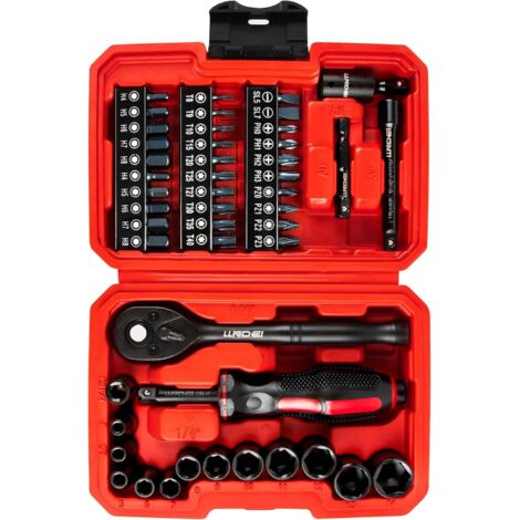 Lot de 48 mini clés à cliquet 1/4", douilles métriques peu profondes (4-14 mm) 6 points, avec clé 72 dents, ensemble d'embouts tournevis, joints universels et extensions -