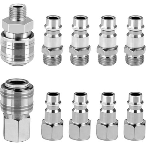 Rapide de Compresseur 1/4"BSP,10 Pièces Embout Air Européen,Coupleur pour Tuyan Comprime Raccords Tuyau Connecteur Homme Femme - (1/5)
