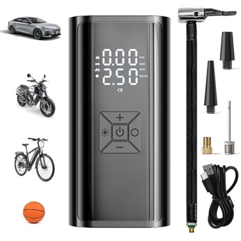 Compresseur à Air Portatif 4500mAh Gonfleur Pneus Voiture Electrique sans Fil avec Ecran LCD Mini Pompe Électrique Rechargeable Lampe LED pour Vélo Auto Moto Balle - (1/5)