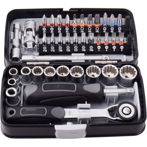 Meterk 38pcs mini clignotant de la clé à cliquet 1/4 "Socket Clé Vis vis Ensemble d'outils Kit réparation maintenance vélo (Color : Gray) - (1/5)