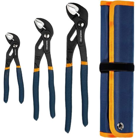 Jeu de Pinces Multiprises 3 Pièces 180/250/300 mm – Réglage Rapide par Bouton, Poignées Antidérapantes, Acier Carbone, avec Sac Rangement, pour Bricolage & Plomberie - (1/5)