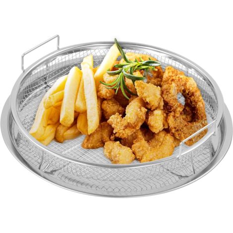 Panier de barbecue, en acier au carbone, avec plaque cuisson, 30 cm, pour légumes et frites croustillants faibles gras, passe lave-vaisselle anti-adhésif, argenté - (1/5)