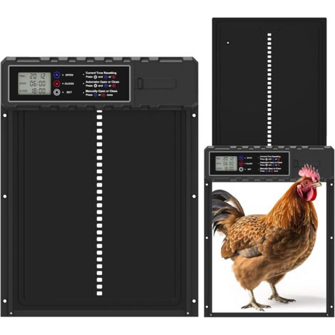 Grande Porte Poulailler Automatique Batterie avec Écran LED - en Aluminium Minuterie Fonction Anti-Pincement Portes Automatiques pour Poules Canards Oies