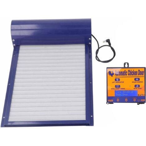 Ouvre-porte de poulailler programmable automatique en aluminium avec télécommande, capteur lumière pour poules, canards, oies, 27,9 x 20,3 cm (bleu) bleu - (1/5)