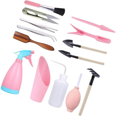 Kit de Plantes Succulentes et Outils de Transplantation pour Bonsaï, Jardinage Extérieur, 14 Pièces en Plastique et Fer, Poignée en Caoutchouc Légère et Couleur Couleur Aléatoire (1/5)