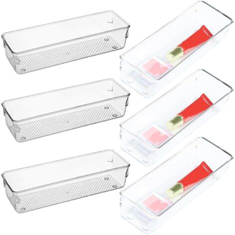 Organisateur de tiroir Tiroirs d'organisateur bureau en plastique transparent 6 ensemble rangement maquillage d'ustensile couverts vanité pour les gadgets bijoux - (1/5)
