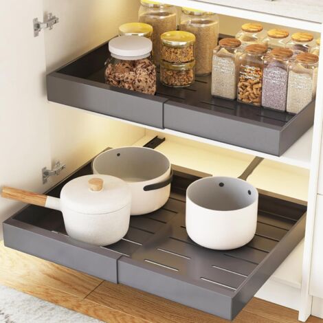 2 Pcs Tiroir Coulissant Cuisine, Organisateur Telescopique, Pas Besoin de Percer ni Clouer (Gris, 32-52CM) Gris 32-52CM (1/5)