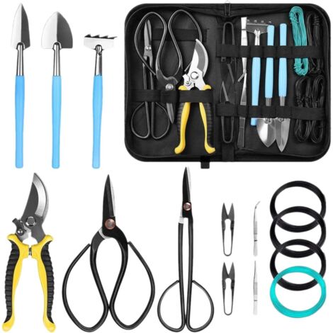 Kit d'outils de Jardinage 15 pcs,Cadeaux de Jardinage,Ensemble d'outils pour bonsaï,pour Creuser désherber Planter Tailler,Comprend Sac de Jardinage,râteau à Main,pelles,Ciseaux,sécateurs,Fil (1/5)