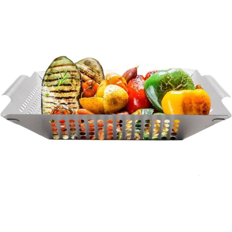 Paniers de barbecue 30,5 cm/20,3 cm pour extérieur avec trou, panier gril à légumes en acier inoxydable robuste (grand) - Large (1/5)