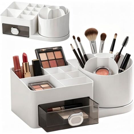 Organisateur de maquillage rotatif à 360° avec 15 compartiments et 1 tiroir, organisateur bureau, porte-stylos, pour le les écoles maisons privées ranger fournitures - (1/5)