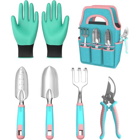 Ensemble d'outils de jardinage  Truelle râteau sécateur avec gants  Kit de jardinage avec sac  Pour intérieur et extérieur, pelouse, jardin, terrasse, balcon, serre (1/5)