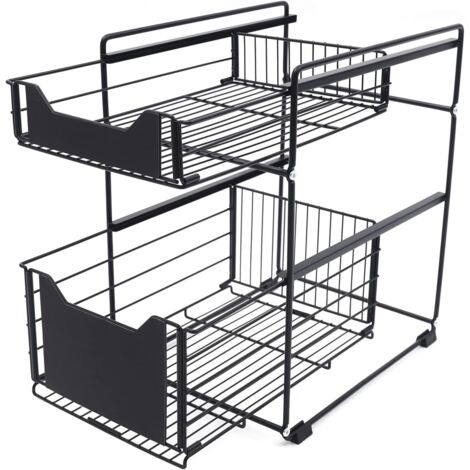 Organisateur d'armoire de cuisine à 2 étages - Organiseur télescopique Tiroir extensible 37,4 x 28,2 44 cm Noir