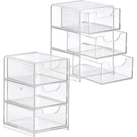 2pcs Boîte de rangement transparente en acrylique pour accessoires coiffure avec 3 tiroirs, petit organisateur tiroir 13×8×9cm Transparent -