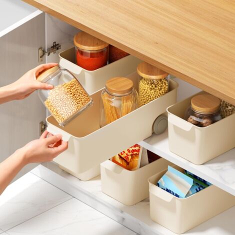 5 pièces Organiseurs de Placards Avec roues,plastique Placard Cuisine Organisateur 30x10x9cm,Multifonctionnel Boîtes Rangement.(écru-beige) (Offwhite-Small5) - Offwhite-Small5 (1/5)