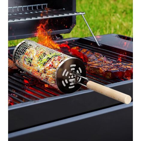 Grande Taille Ensemble de Paniers à Barbecue Emboîtables, Panier Griller Roulant, Accessoires Légumes et Crevettes, Charbon Bois Camping, Acier Inoxydable 304, 49.5 x 11.5 cm - XXL (1/5)