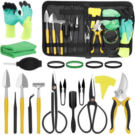 Kit Bonsai 25 Pièces Outils Bonsai, Kit De Jardinage, avec Fil De Ligature pour Les Bonsaïs, Ciseaux pour Bonsaï, Mini Râteau Et Pelle, Sécateurs De Jardin, Gants De Jardin (1/5)