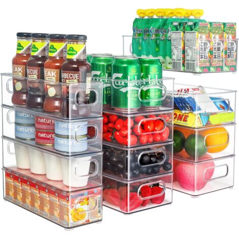 Lot de 12 Rangement Frigo Transparent (3 Tailles), Organiseur Cusine pour Réfrigérateur, Cuisine, Salle Bain, Tiroir, Armoires et Comptoirs – sans BPA (Clair) - (1/5)