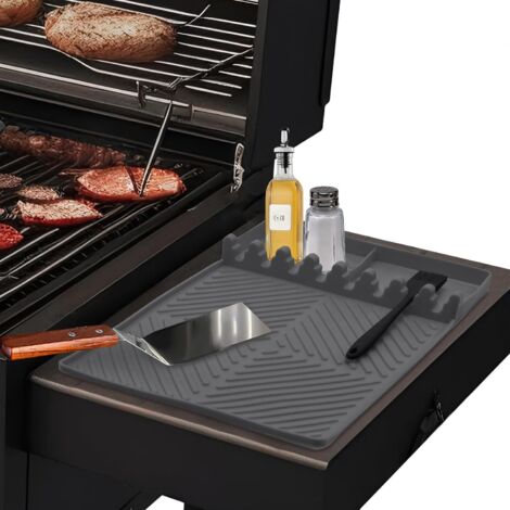 Tapis de Cuisson pour Barbecue Grils à Gaz Tablettes Latérales, Spatule en Silicone, Support Outil Cuisines & Poêles Grills Comptoirs, Gris - (1/5)
