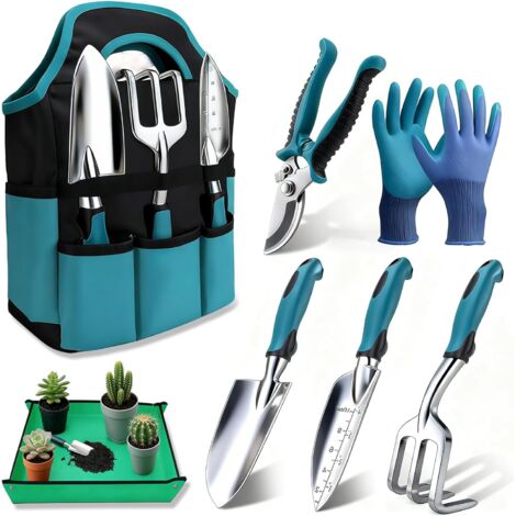 Kit à Outils de Jardinage 7 Pièces, Ensemble Cadeau de Jardin Résistant à la Rouille avec Sac de Maintien Robuste pour Le Stockage, Cadeaux de Jardinage Idéaux pour Femmes et Hommes (1/5)