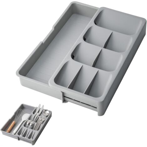 organisateur de tiroir, insert réglable pour couverts, rangement en plastique sans BPA tiroirs, et séparateur couverts - (1/5)