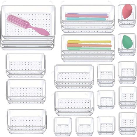 Lot de 36 Organisateurs Tiroirs en Transparent, Rangement Maquillage Tiroir avec 4 Tailles,Rangement Bureau Pour Cuisine,Bureau,Coiffeuse,Bacs - (1/5)