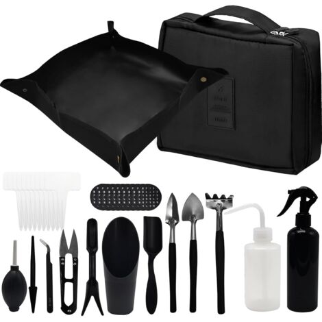 Kit D'outils de Jardin, 17 Pièces Mini Outils de Jardinage avec Pliable Tapis de Rempotage Outils Succulentes Kit D'outils pour Bonsai avec Sac de Rangement à Main pour Intérieur Extérieur