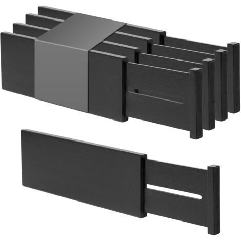 Lot de 4 séparateurs tiroir surélevés en bambou, organiseurs à vêtements réglables, inserts bois ressort, pour ustensiles, cosmétiques dans la cuisine, salle bain et Noir Petit,10H cm (1/5)