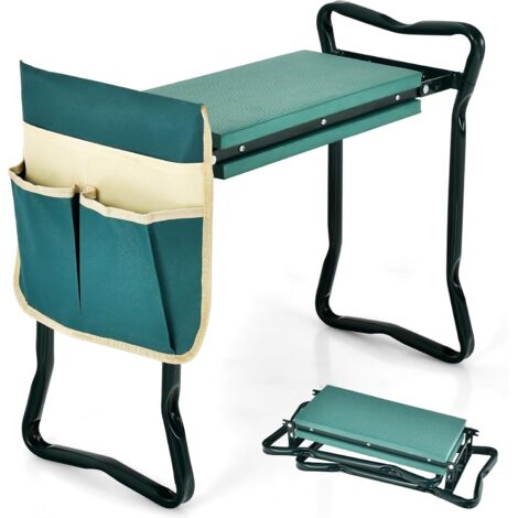 Tabouret de Jardinage Pliable, Agenouilloir de Jardin avec Sacs à Outils, Coussinet Epais en Eve Charge 150kg, Banc de Jardinage Polyvalent, 58x27,5x49cm (Tabouret Plus+ 1 Sac, Vert) (1/5)