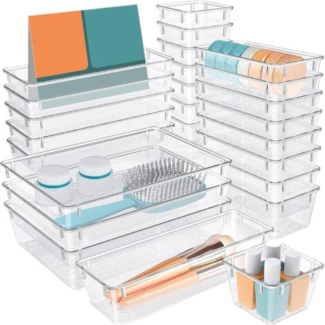 Organiseur de tiroir – Organisateurs cuisine et ensemble rangement 4 tailles bacs pour maquillage, salle bain, accessoires bijoux, garde-manger - (1/5)