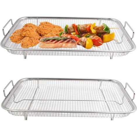 2 pièces Panier de Barbecue,Panier Grille en Acier Inoxydable avec Poignées,Accessoires Barbecue pour Légumes, Poulet, Viandes et Poissons,30x22x5,5 cm - (1/5)