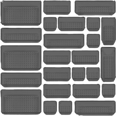 Ensemble d'organiseurs de tiroir – Bacs rangement Plateau pour cuisine, organisateur d'outils, bacs antidérapants bijoux, cosmétiques, gadgets Noir - (1/5)