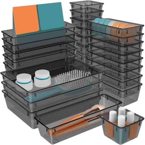 Plateaux de rangement pour tiroirs – empilables tiroir cuisine, organiseurs tiroir, bacs maquillage, cosmétiques, bijoux, gadgets Noir - (1/5)