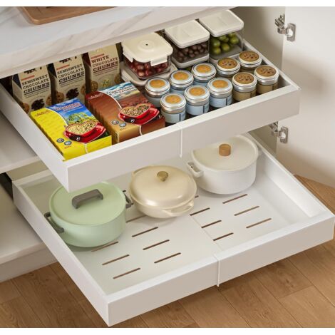 Extensible Tiroir Coulissant Cuisine 2 Pièces, Rangement Et Organisation De Sans Poinçon Pour L'organisation Des Armoires Cuisine, Salle Bain, Largeur Réglable 32-52cm(Blanc) Blanc Pièces (1/5)
