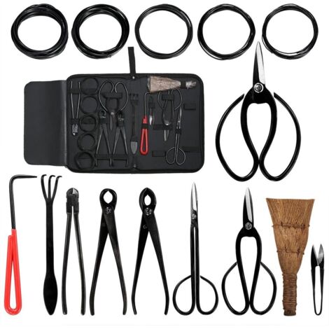 Audeuk Kit de 10 Outils pour bonsaï, Outils de Jardinage avec Fils, Ciseaux, cisailles en Acier Carbone, Housse en Nylon (1/5)