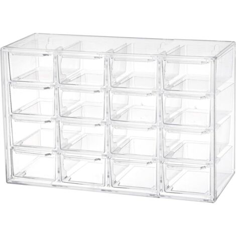 Liemuao Tiroirs de Rangement Empilables, Boite Tiroir Transparent pour Petites pièces, Bijoux, Perles, Outils, Organiseurs Maquillage Coiffeuse et Bureau (16 Tiroirs) 16 - (1/5)