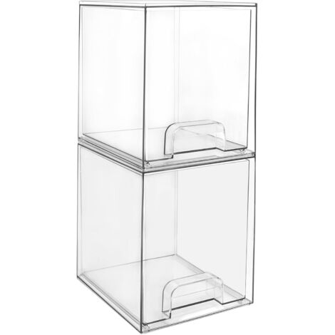 Organisateur et rangement empilable pour maquillage, tiroirs de cosmétiques en acrylique transparents avec poignées coiffeuse, sous-plan, placards cuisine, garde-manger, organisation - 2 pièces (1/5)