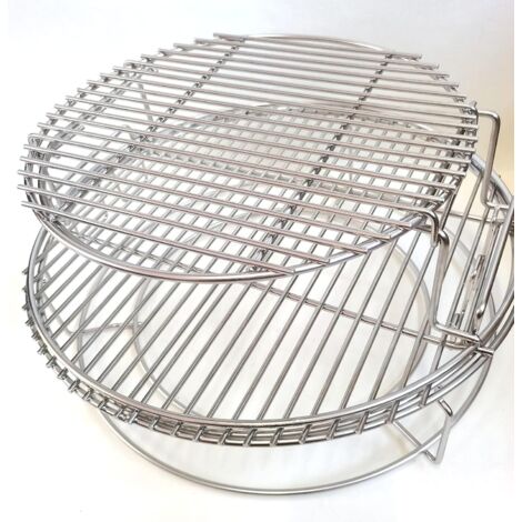 Kit de 5 pièces en acier inoxydable EggSpander pour Big Green Egg Large, grilles à barbecue empilables sur 3 niveaux + panier Conveggtor 2 demi-lune, plus 40 modes cuisson Noir - (1/5)