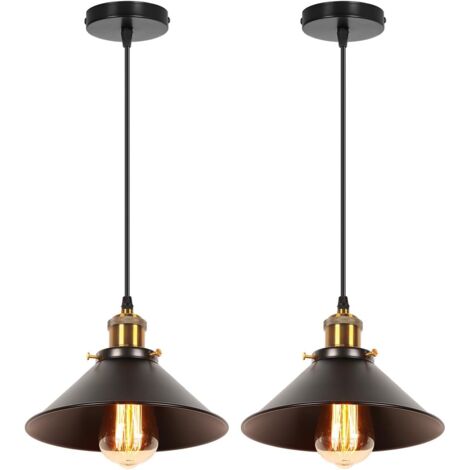 2x Suspension Luminaire Industriel, Design Rétro E27, Métal Noir, Câble Réglable 100cm, Pour Salon Cuisine (1/5)