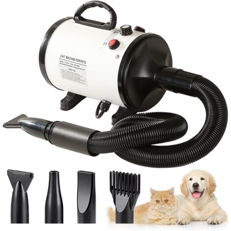 1 Pulseur Chien, 2800W, Vitesse Continue, Température Réglable, 4 Buses, Toilettage Animaux