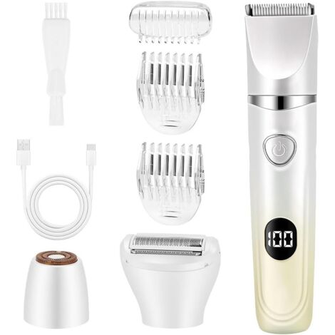 1 Rasoir Électrique Femme, 3 Têtes Interchangeables, Étanche IPX6, Écran LED, Pour Visage Maillot Jambes (1/5)