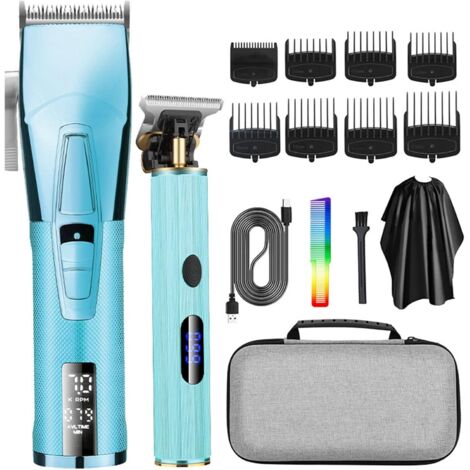 Tondeuse à Cheveux Professionnelle Fil pour Hommes, Rasoir électrique avec Affichage LED, Chargement USB, 8 Peignes de Limite, Usage Domestique et en Salon, Noi (BLUE) - (1/5)