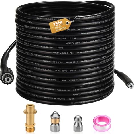 15M Tuyau Déboucheur Canalisation, de Nettoyage Haute Pression pour Nettoyeur Kärcher K2-K7 avec Adaptateur(400 Bar/5800 PSI), Facile des Tuyaux et Éviers Obstrués - (1/5)