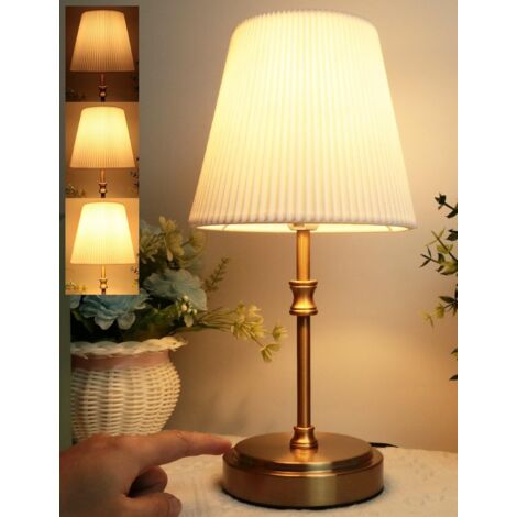 1 Lampe De Chevet Tactile, Dimmable 3 Niveaux, Abat-Jour En Tissu, Base Imitation Bois, Pour Salon Chambre (1/5)