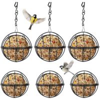 6 Pièces Mangeoire Oiseaux Exterieur Noir en Métal, Diamètre 7 cm, Chaîne 24 cm, Boule de Graisse Oiseaux Sauvages Suspendue, Distributeur de Nourriture pour Boules de Graisse pour Jardin Et Balcon