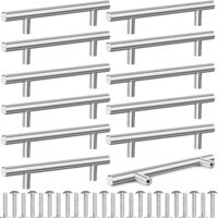 Lot de 12 Poignées de meuble, Acier inoxydable, Argenté, Espacement 128 mm, Pour armoires et tiroirs
