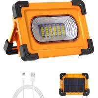 1 Projecteur LED 60W Rechargeable, 4 Modes Éclairage, Panneau Solaire, Aluminium, Pour Chantier Camping Urgence