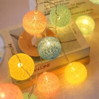 1 guirlande lumineuse boules de coton, 300 cm, 20 led, piles aa, décoration intérieure fête noël mariage
