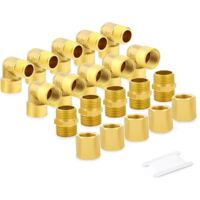 20 PIECES Raccords de tuyauterie en laiton 1/2 pouce BSP, mamelons hexagonaux, raccords coude à 90 degrés pour tuyau d'air comprimé - GO-236