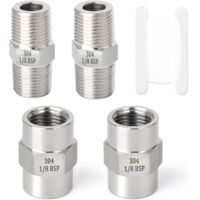 4pièces Raccord de tuyauterie en acier inoxydable 304, raccord hexagonal, tuyau fileté mâle 1/4"x 1/4"BSP, femelle 1/4"BSP - 1/8" BSP
