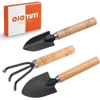 Mini outils de jardin, outils de jardin 3 pièces avec mini pelle et râteau, accessoires pour enfants et plantes d'intérieur, pelles en acier inoxydable pour jardin miniature et plantes bonsaï